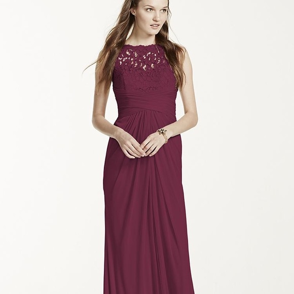 David's Bridal Dresses & Skirts - David’s Bridal Wine Long Mesh Bridesmaid Dress